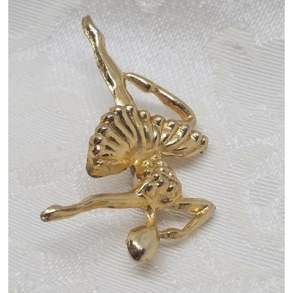Ballerina Pin Vintage Gold Tone Brooch C Catch Ballet Dancer Toe Bended Knee - Picture 4 of 11